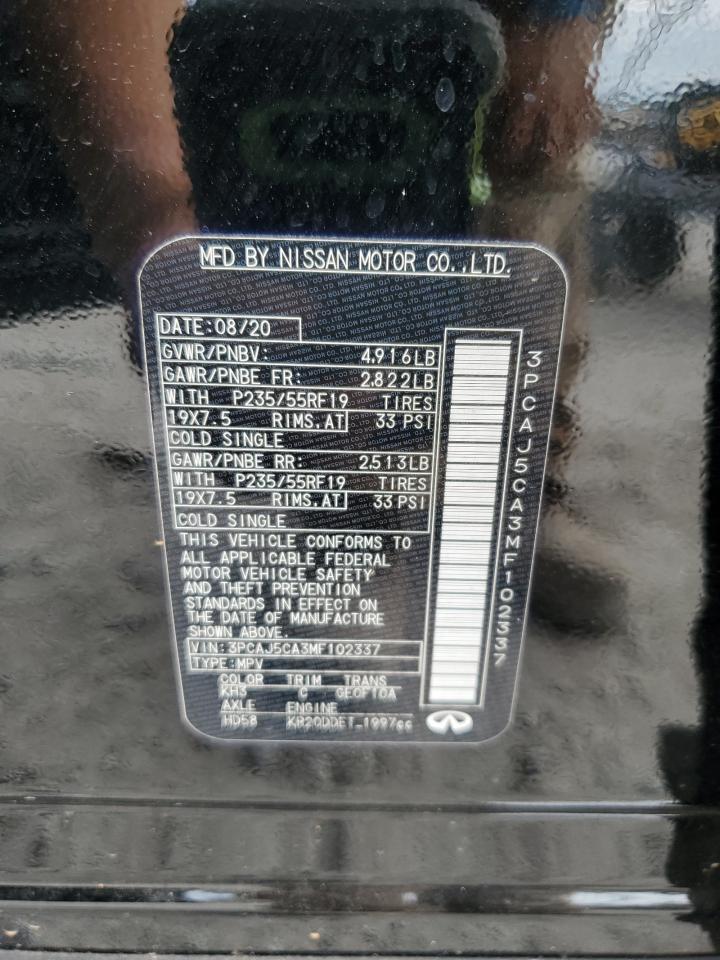 2021 Infiniti Qx50 Essential VIN: 3PCAJ5CA3MF102337 Lot: 84914675