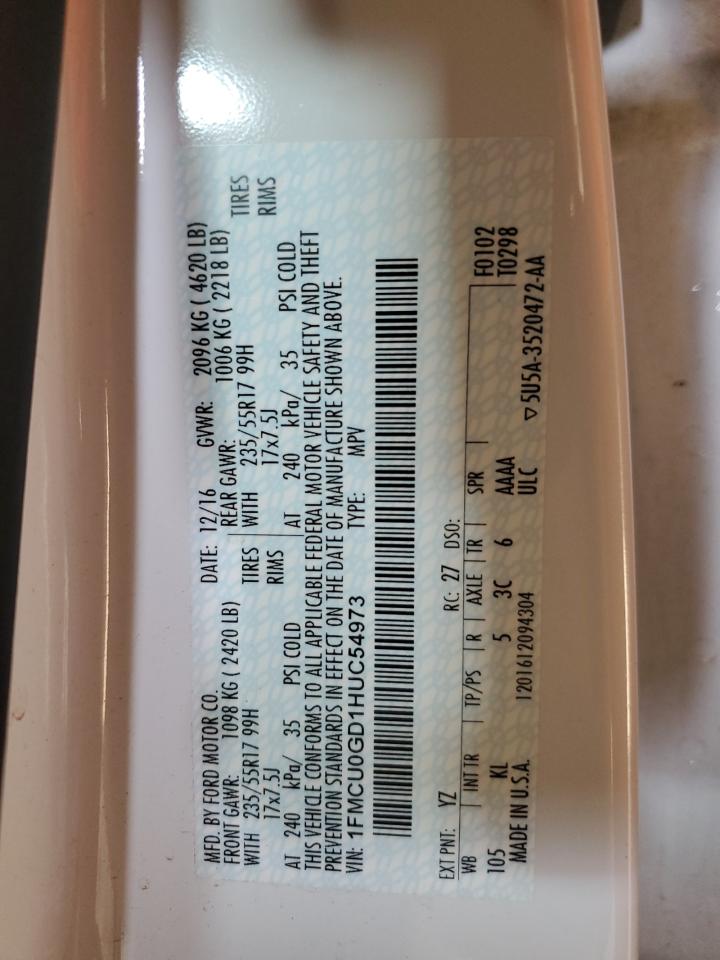 2017 Ford Escape Se VIN: 1FMCU0GD1HUC54973 Lot: 85202435