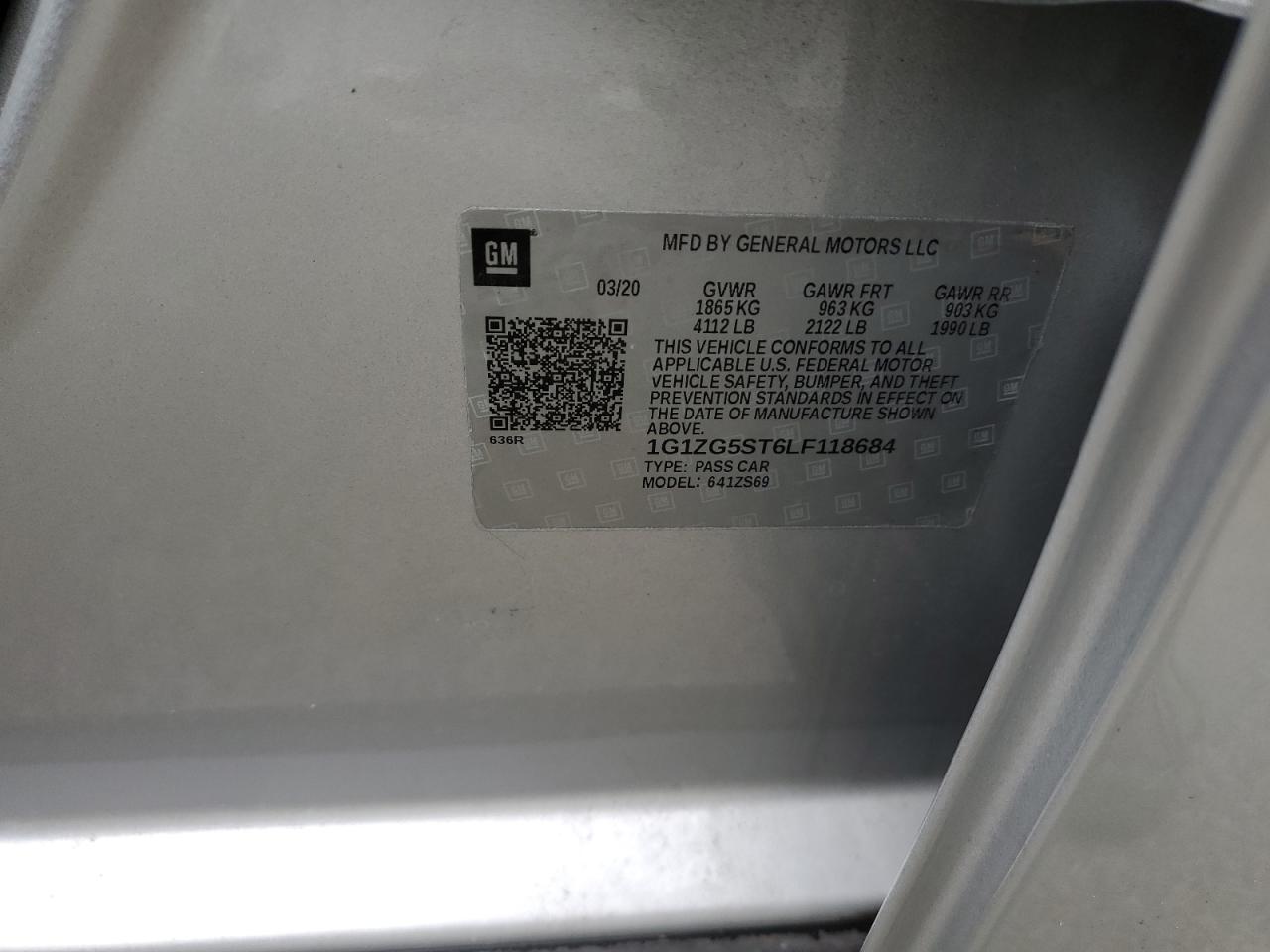 2020 Chevrolet Malibu Rs VIN: 1G1ZG5ST6LF118684 Lot: 86059815