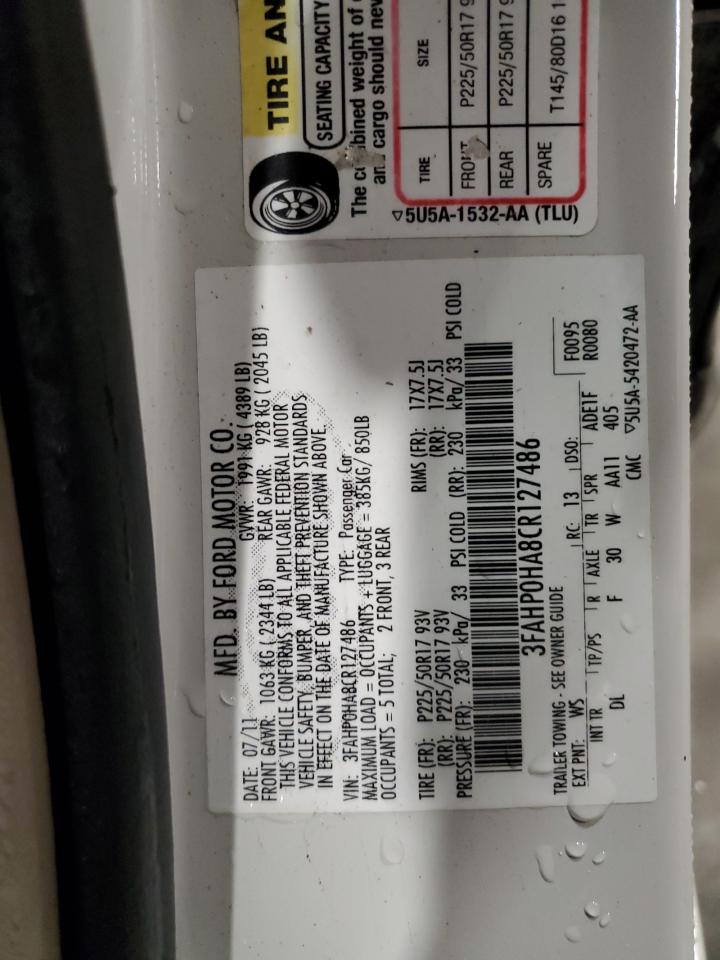 2012 Ford Fusion Se VIN: 3FAHP0HA8CR127486 Lot: 68273455