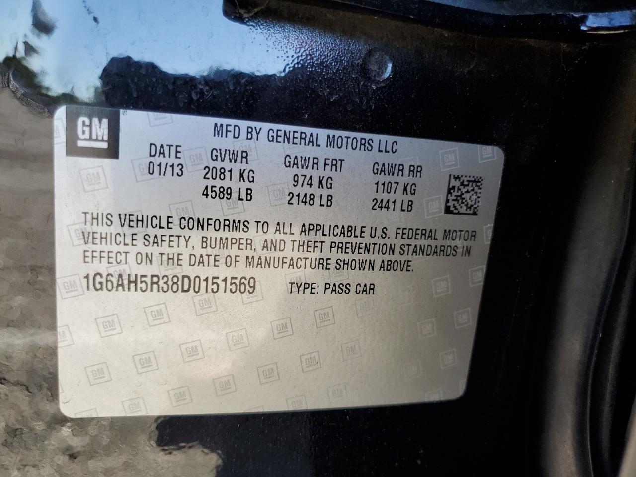 2013 Cadillac Ats Luxury VIN: 1G6AH5R38D0151569 Lot: 90343895