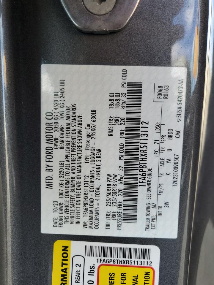 2024 Ford Mustang VIN: 1FA6P8THXR5113112 Lot: 82194145