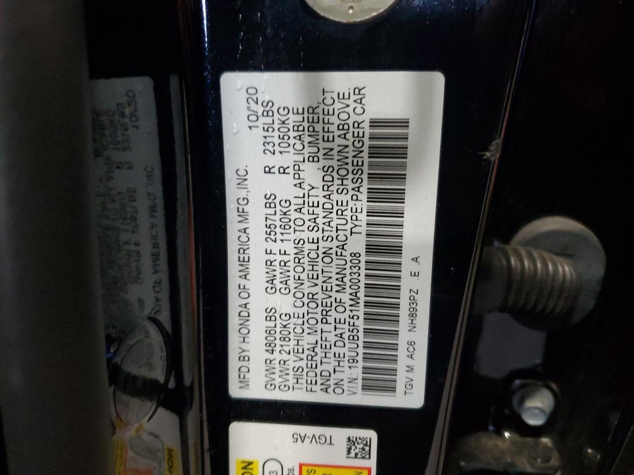 2021 Acura Tlx Tech A VIN: 19UUB5F51MA003308 Lot: 86069585