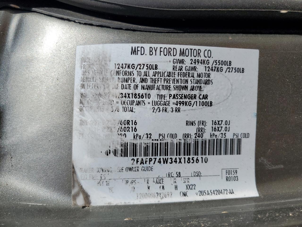 2004 Ford Crown Victoria Lx VIN: 2FAFP74W34X185610 Lot: 71364365