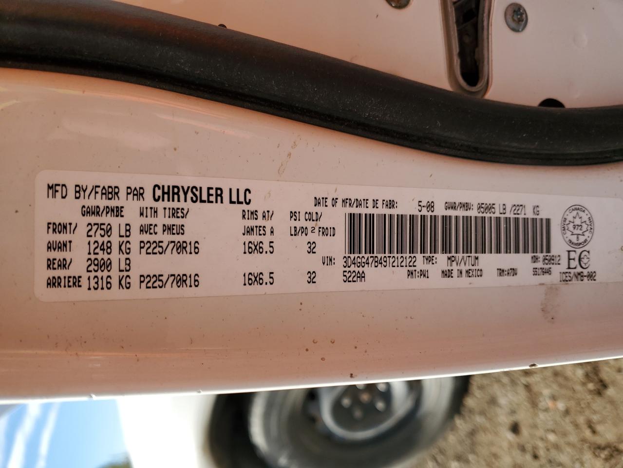 2009 Dodge Journey Se VIN: 3D4GG47B49T212122 Lot: 85480275