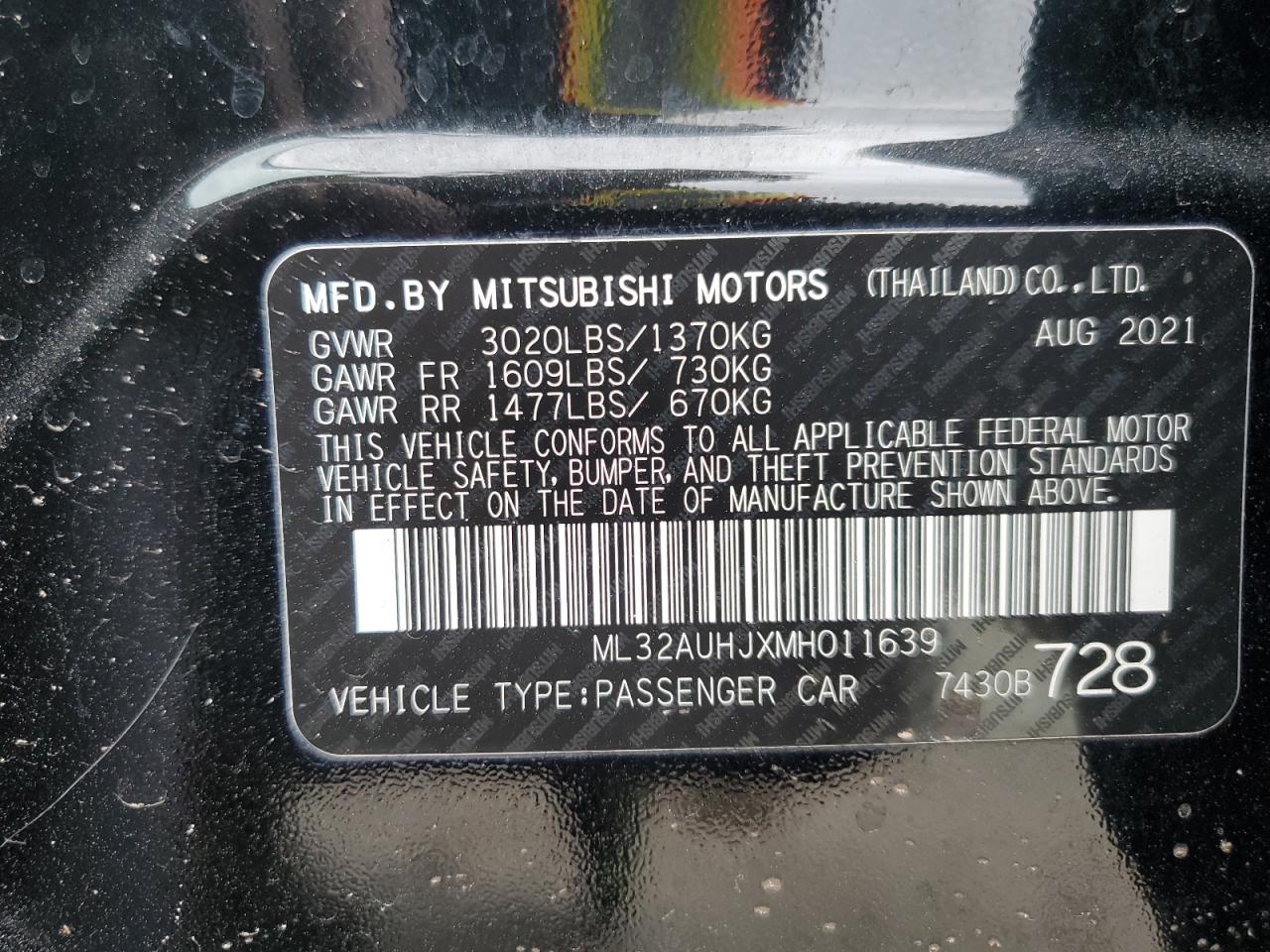 2021 Mitsubishi Mirage Es VIN: ML32AUHJXMH011639 Lot: 90365285