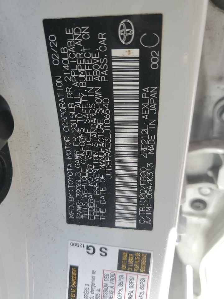 2020 Toyota Corolla Le VIN: JTDEPRAE3LJ106540 Lot: 86169765