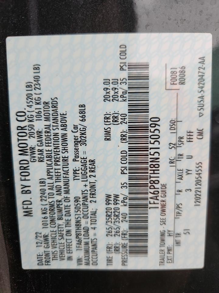 2022 Ford Mustang VIN: 1FA6P8TH8N5150590 Lot: 90056525