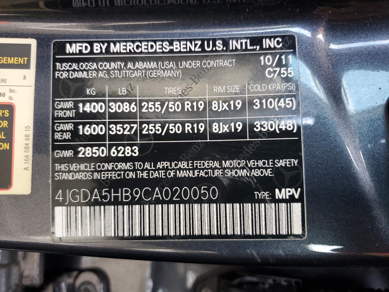 2012 Mercedes-Benz Ml 350 4Matic VIN: 4JGDA5HB9CA020050 Lot: 84970815