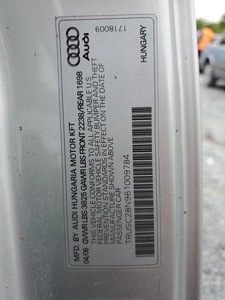 2006 Audi Tt VIN: TRUSC28N961009784 Lot: 86264545