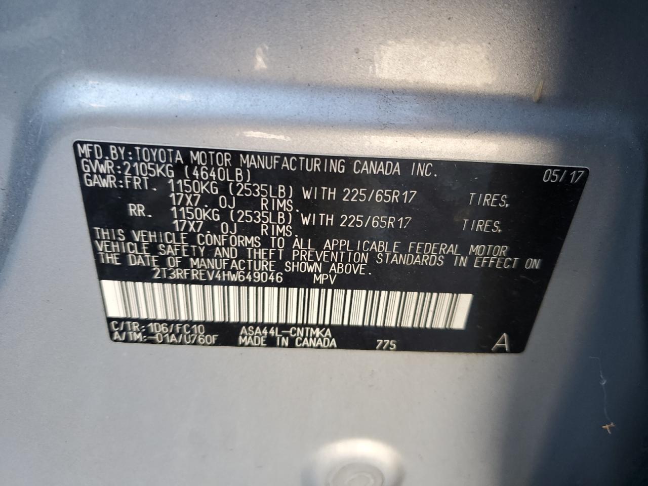 2017 Toyota Rav4 Xle VIN: 2T3RFREV4HW649046 Lot: 82315595