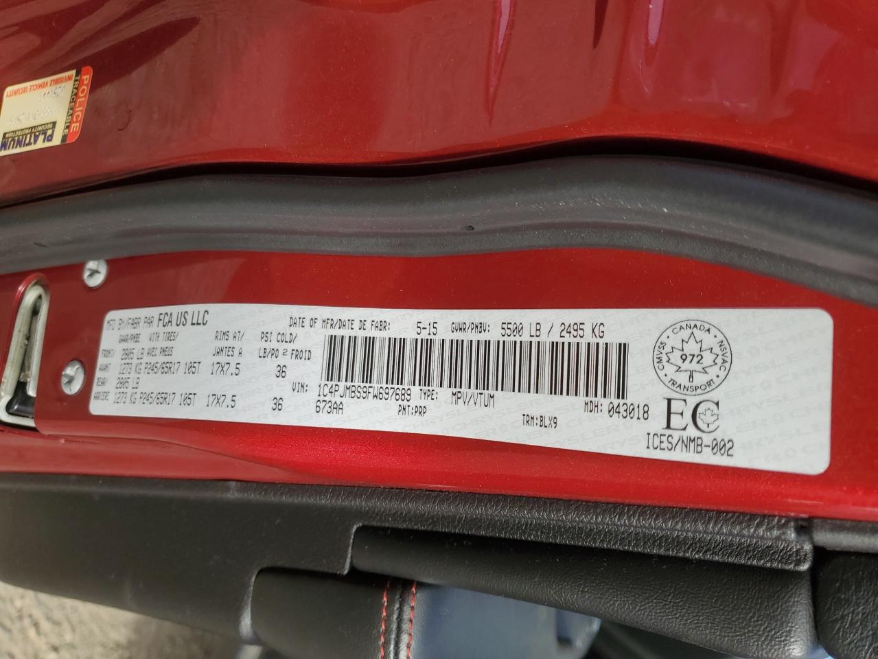 2015 Jeep Cherokee Trailhawk VIN: 1C4PJMBS9FW697689 Lot: 85923985