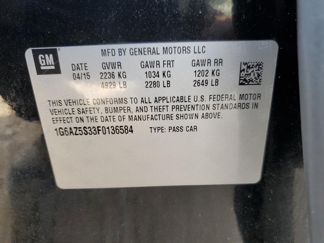 2015 Cadillac Cts Premium Collection VIN: 1G6AZ5S33F0136584 Lot: 82552315