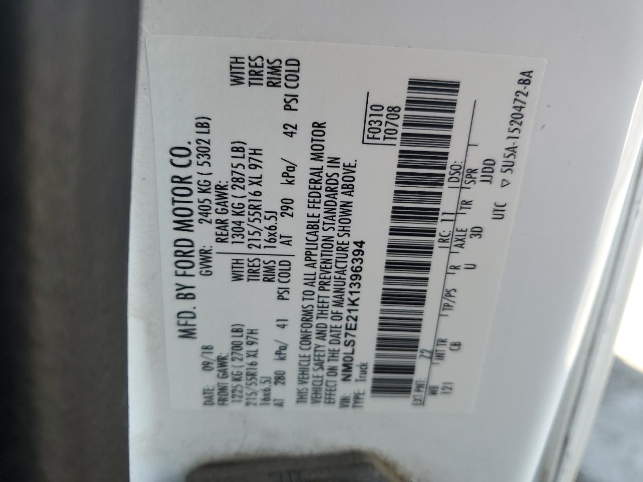 2019 Ford Transit Connect Xl VIN: NM0LS7E21K1396394 Lot: 86067265