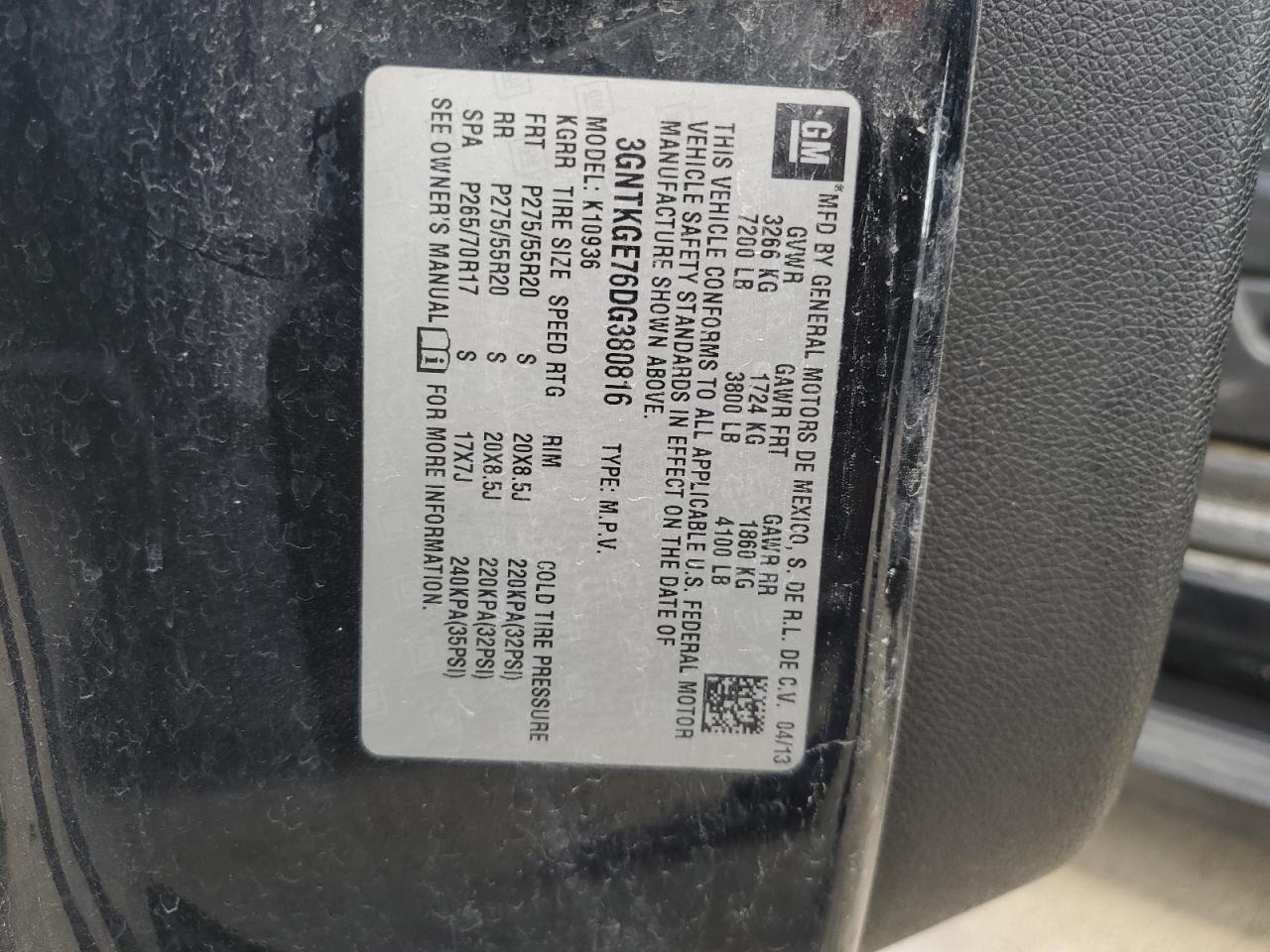 2013 Chevrolet Avalanche Ltz VIN: 3GNTKGE76DG380816 Lot: 85291985