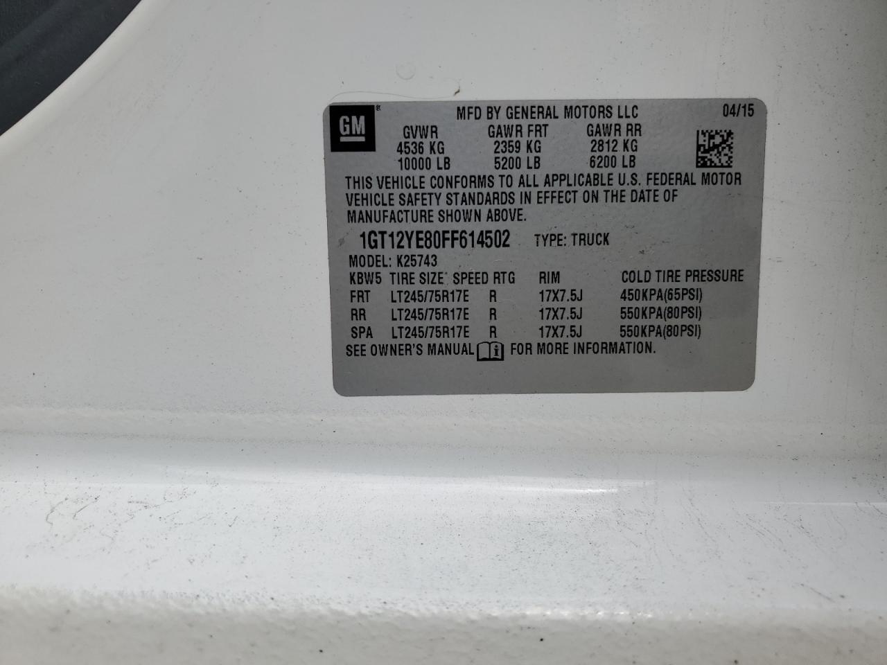 2015 GMC Sierra K2500 Sle VIN: 1GT12YE80FF614502 Lot: 82060375