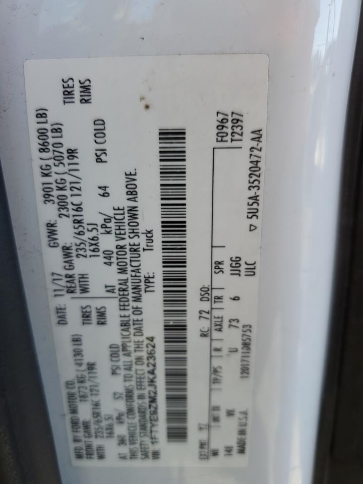 2018 Ford Transit T-150 VIN: 1FTYE9ZM2JKA23624 Lot: 86778345