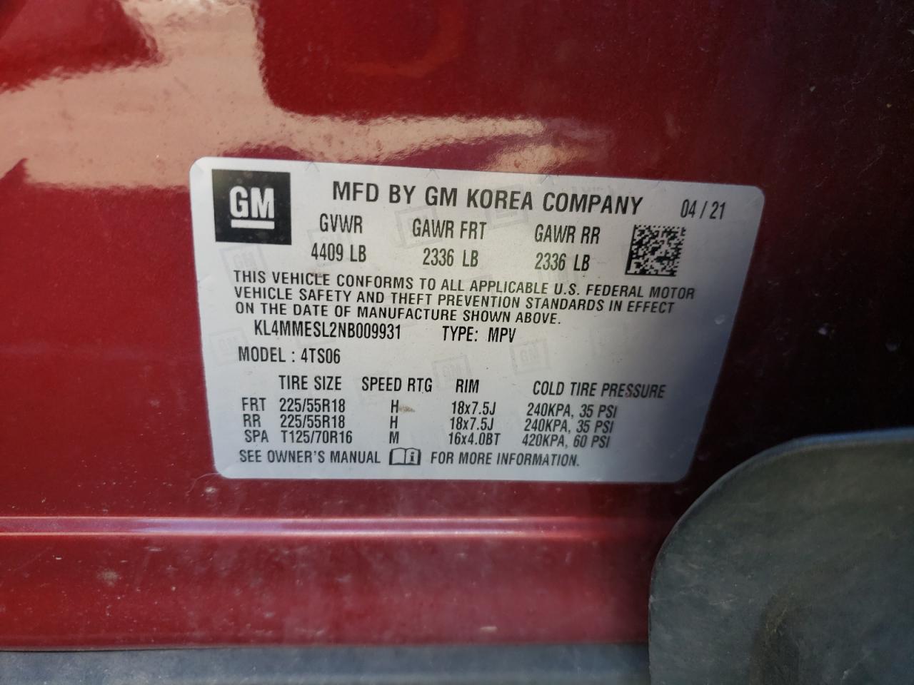 2022 Buick Encore Gx Select VIN: KL4MMESL2NB009931 Lot: 84737785