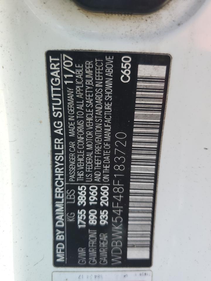 2008 Mercedes-Benz Slk 280 VIN: WDBWK54F48F183720 Lot: 90602355