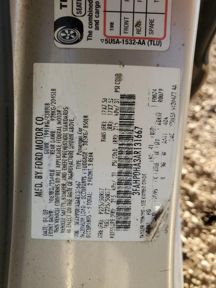 2010 Ford Fusion Se VIN: 3FAHP0HA3AR131667 Lot: 89629055