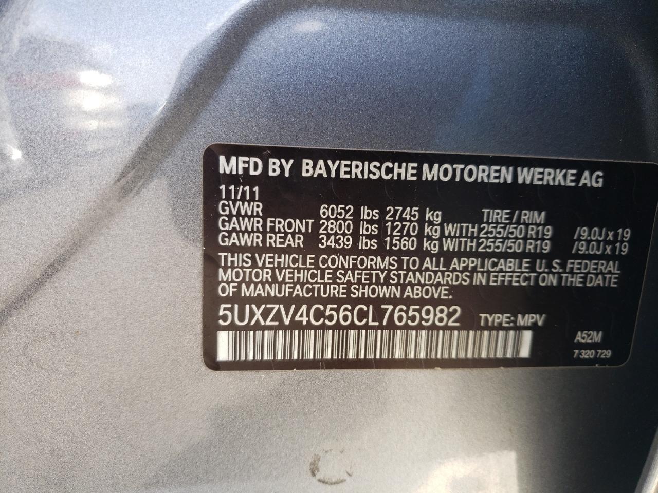 2012 BMW X5 xDrive35I VIN: 5UXZV4C56CL765982 Lot: 87461615