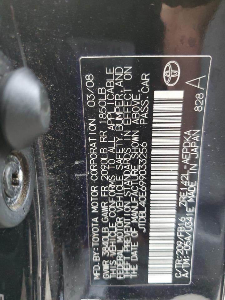 2009 Toyota Corolla Base VIN: JTDBL40E699033256 Lot: 86130765