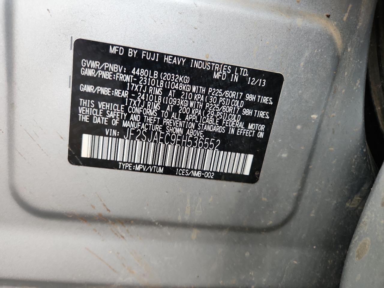 2014 Subaru Forester 2.5I Premium VIN: JF2SJAEC9EH536552 Lot: 84999495