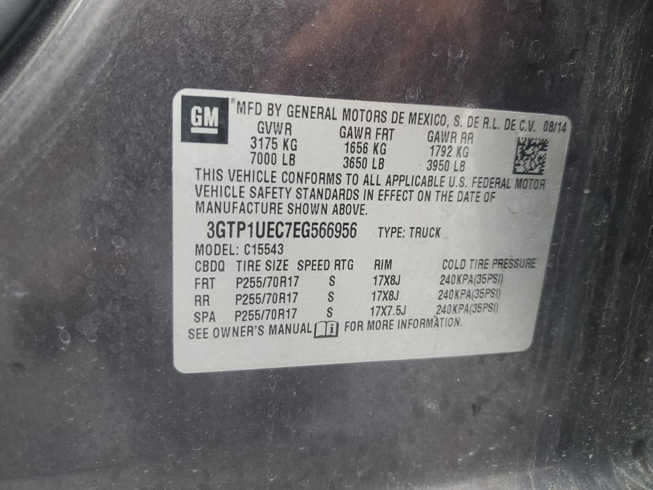 2014 GMC Sierra C1500 Sle VIN: 3GTP1UEC7EG566956 Lot: 84452355