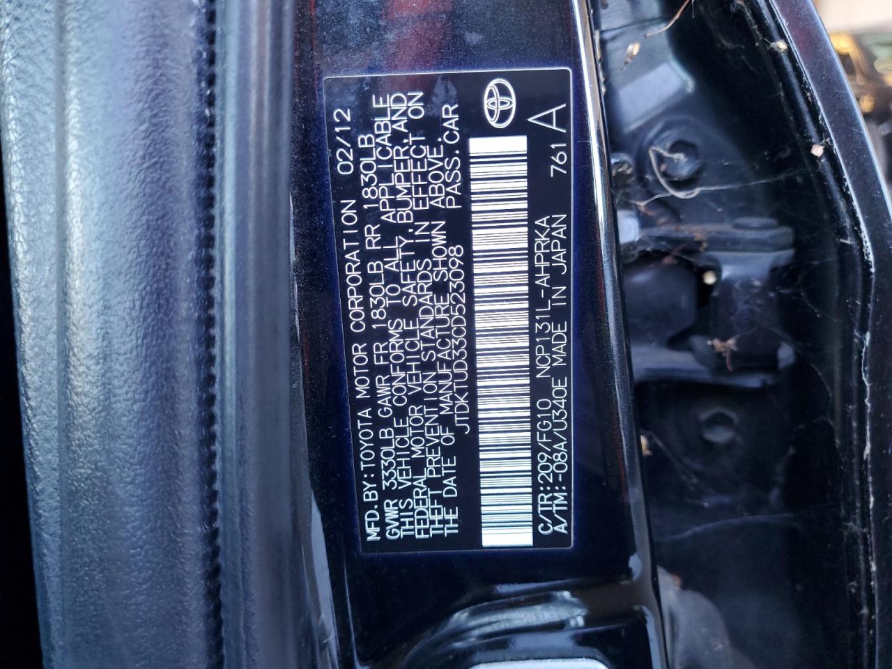 2012 Toyota Yaris VIN: JTDKTUD33CD523098 Lot: 82437205