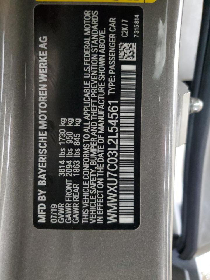 2020 Mini Cooper VIN: WMWXU7C03L2L54561 Lot: 89653465