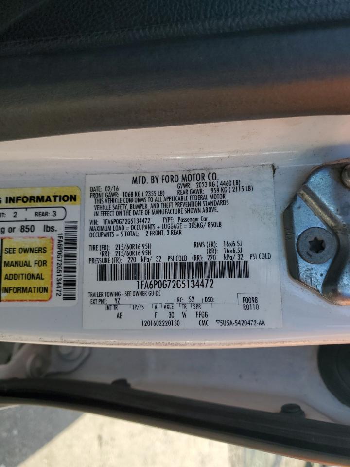 2016 Ford Fusion S VIN: 1FA6P0G72G5134472 Lot: 89688745