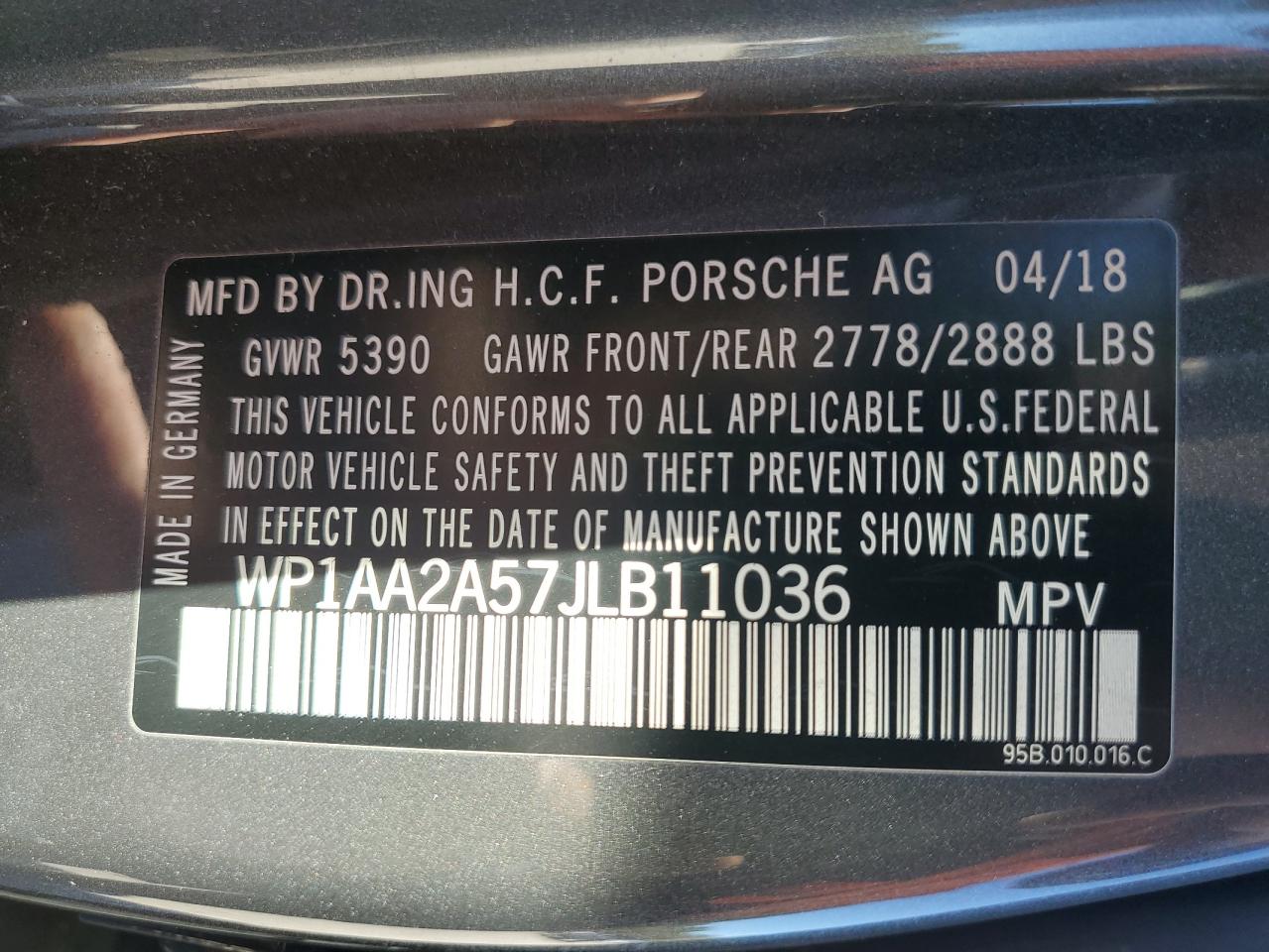 2018 Porsche Macan VIN: WP1AA2A57JLB11036 Lot: 85388735