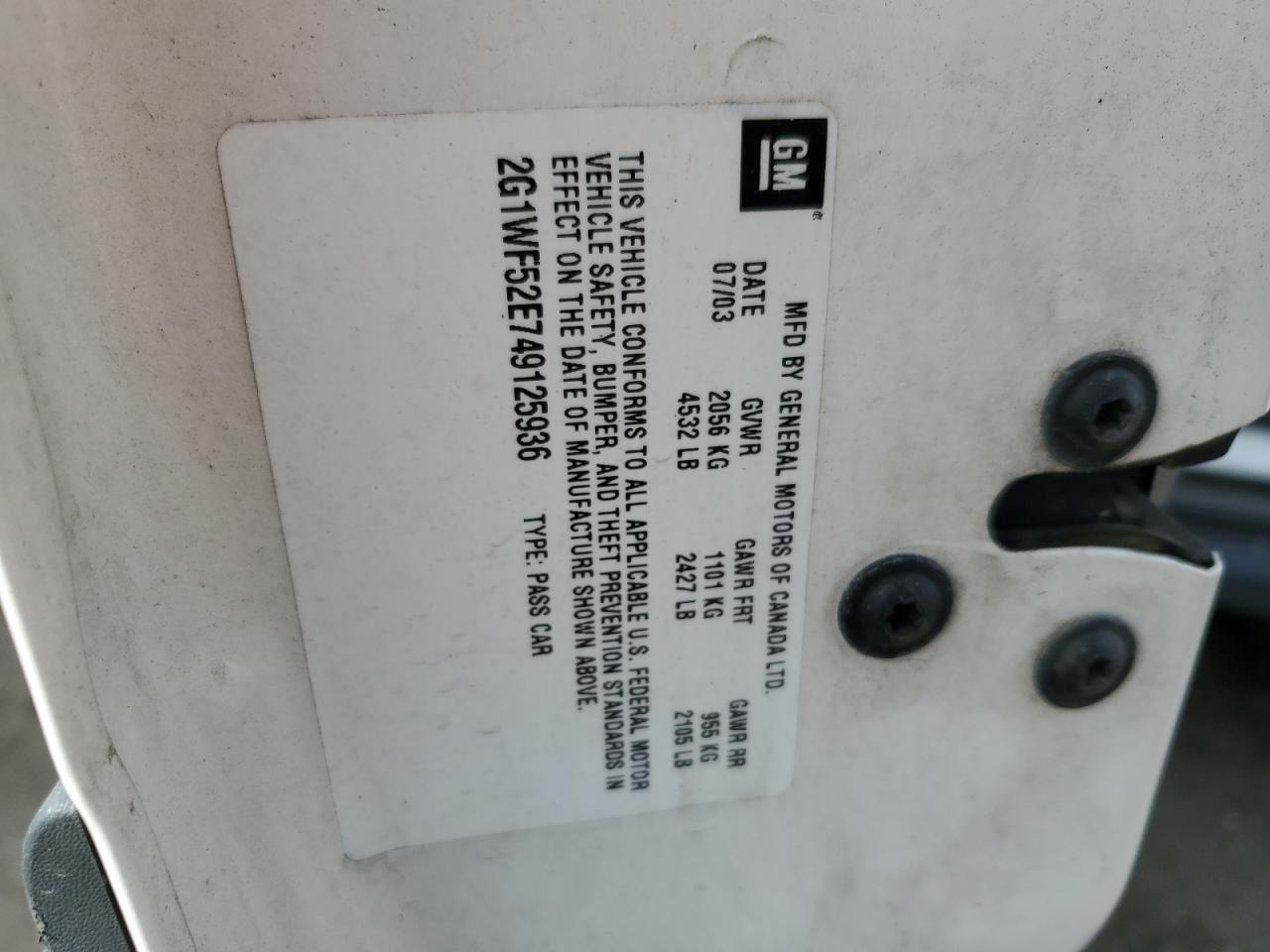 2004 Chevrolet Impala VIN: 2G1WF52E749125936 Lot: 86479975