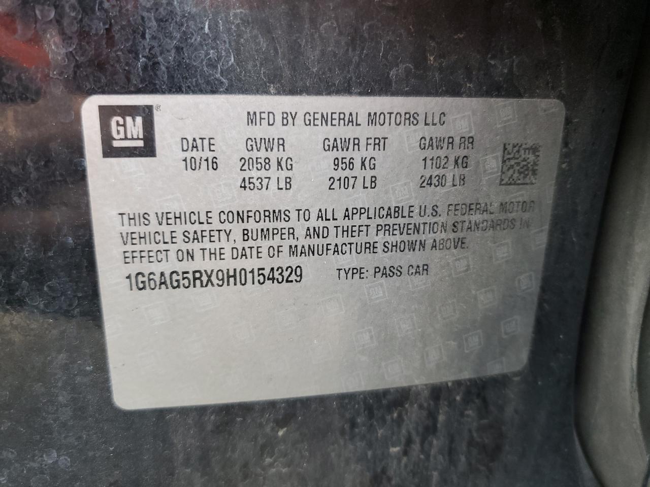 2017 Cadillac Ats VIN: 1G6AG5RX9H0154329 Lot: 87487925