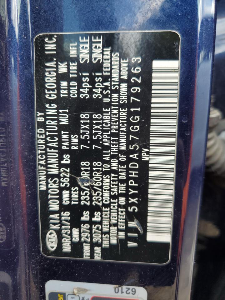 2016 Kia Sorento Ex VIN: 5XYPHDA57GG179263 Lot: 86156115