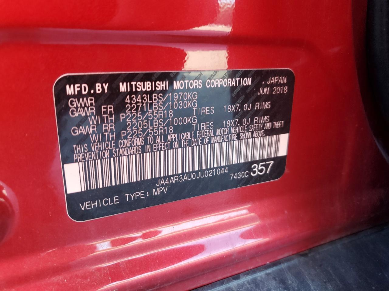 2018 Mitsubishi Outlander Sport Es VIN: JA4AR3AU0JU021044 Lot: 82008575