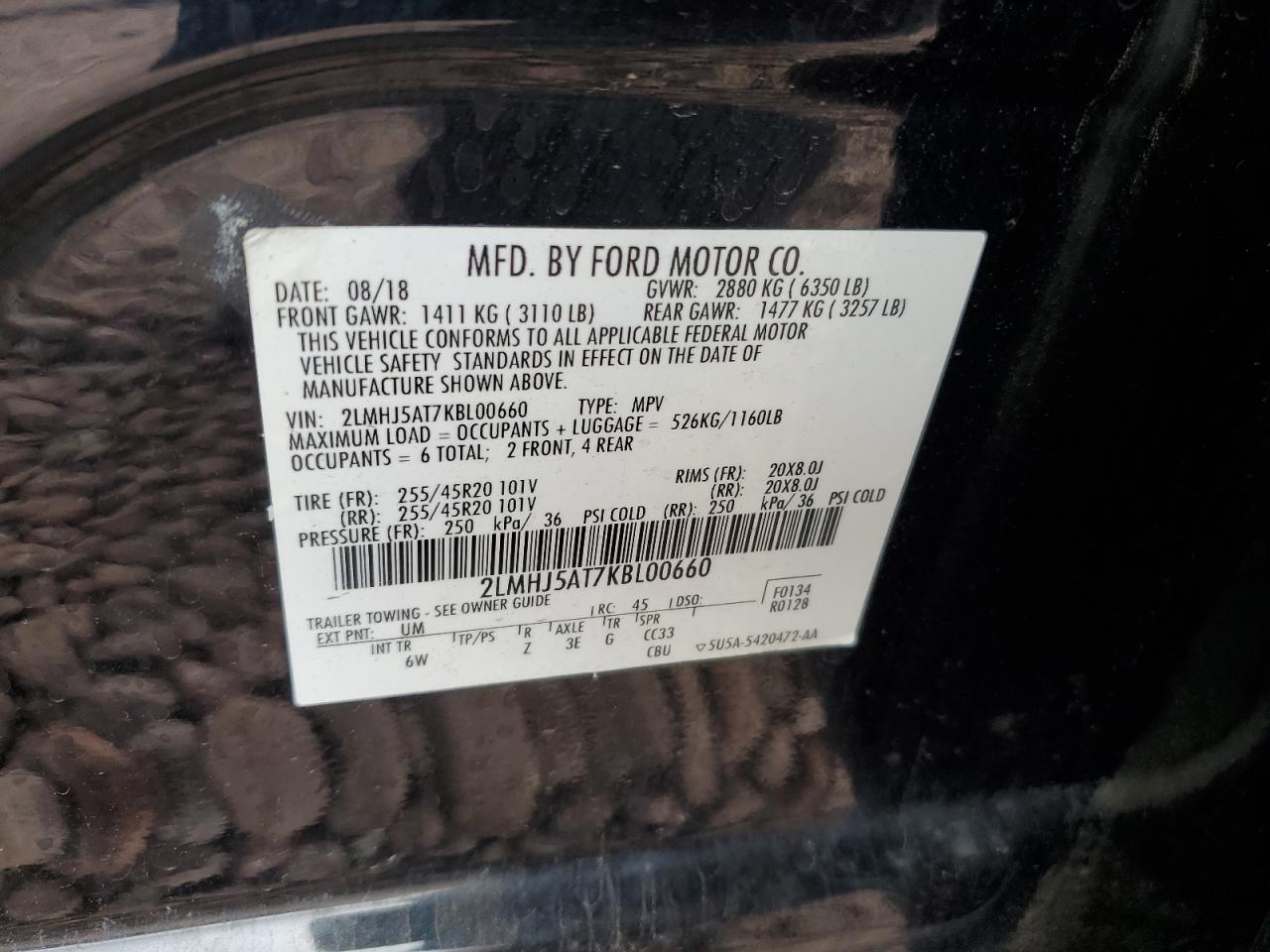 2019 Lincoln Mkt VIN: 2LMHJ5AT7KBL00660 Lot: 85514865