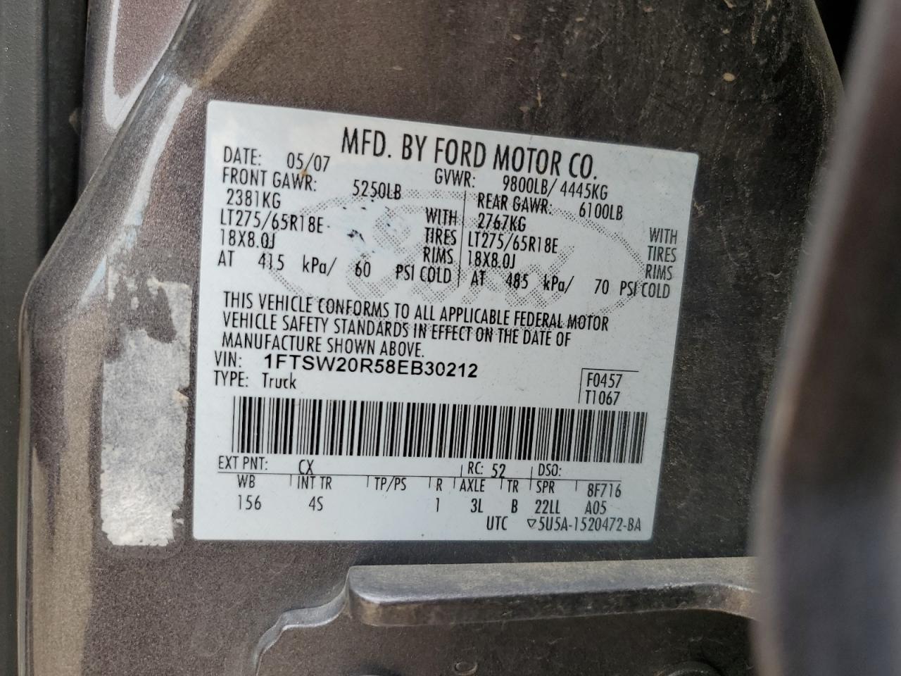 2008 Ford F250 Super Duty VIN: 1FTSW20R58EB30212 Lot: 82587945