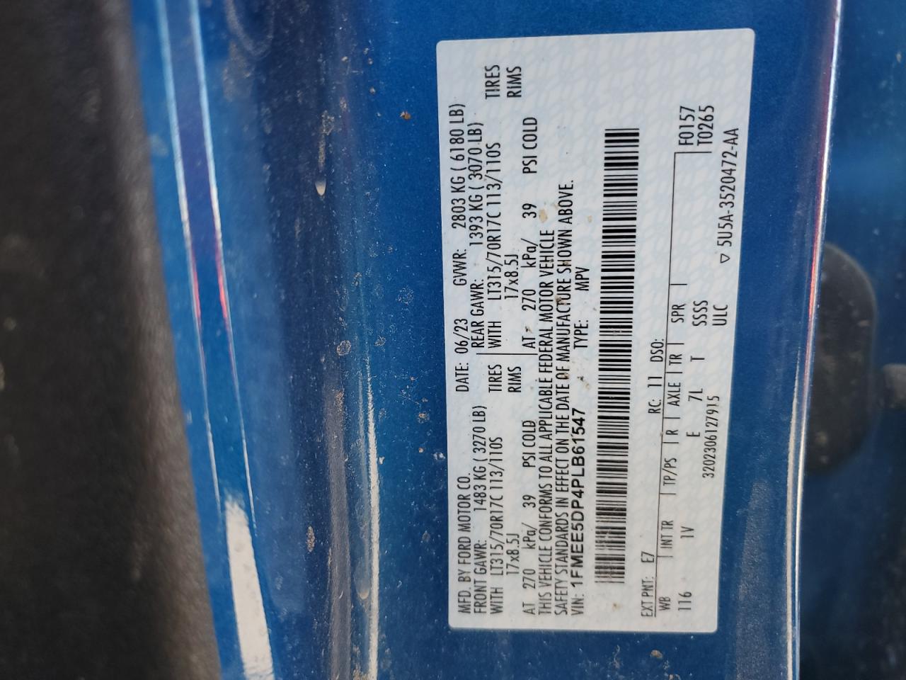 2023 Ford Bronco Base VIN: 1FMEE5DP4PLB61547 Lot: 84706165