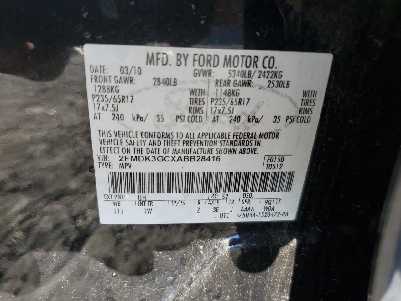 2010 Ford Edge Se VIN: 2FMDK3GCXABB28416 Lot: 90431865