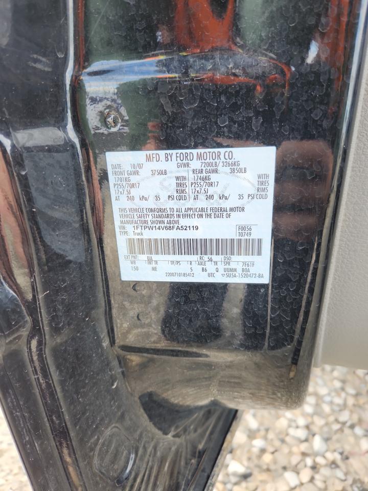 2008 Ford F150 Supercrew VIN: 1FTPW14V68FA52119 Lot: 86337345