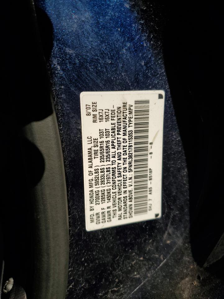 2007 Honda Odyssey Lx VIN: 5FNRL38217B115353 Lot: 82271925