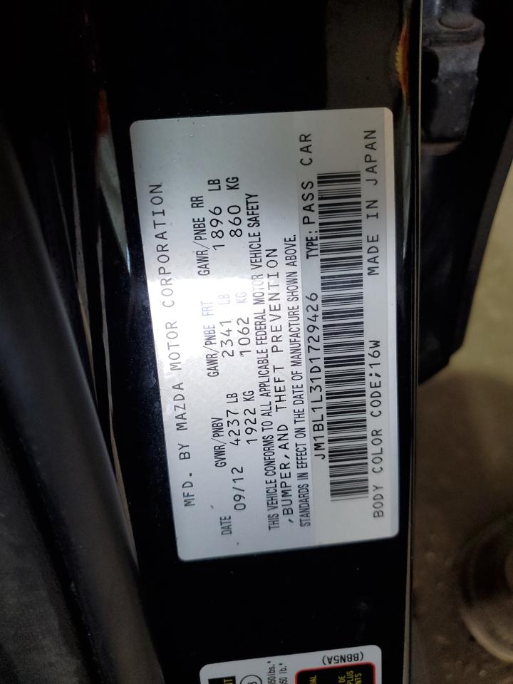 2013 Mazda Speed 3 VIN: JM1BL1L31D1729426 Lot: 85834275