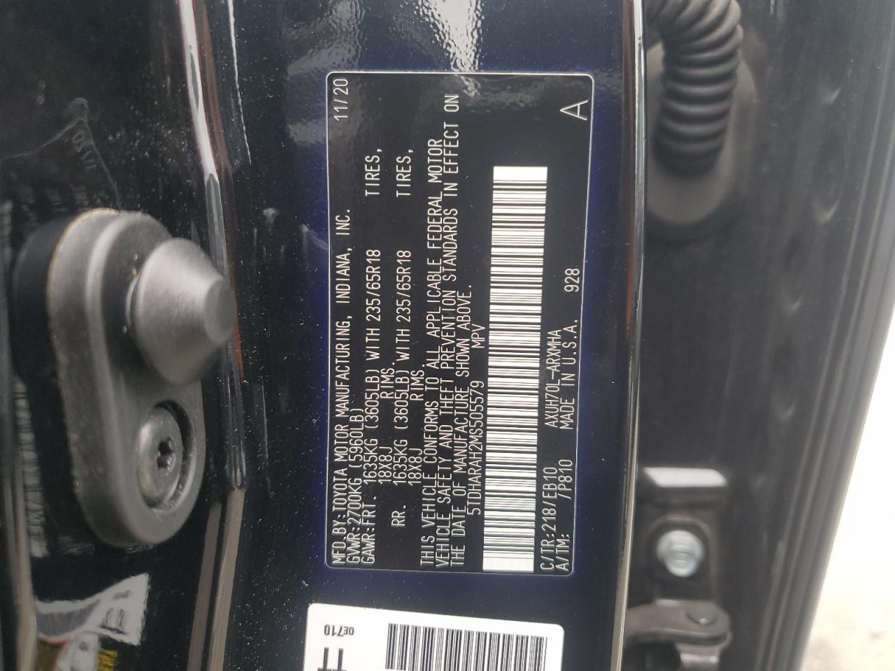 2021 Toyota Highlander Hybrid Xle VIN: 5TDHARAH2MS505579 Lot: 82206795