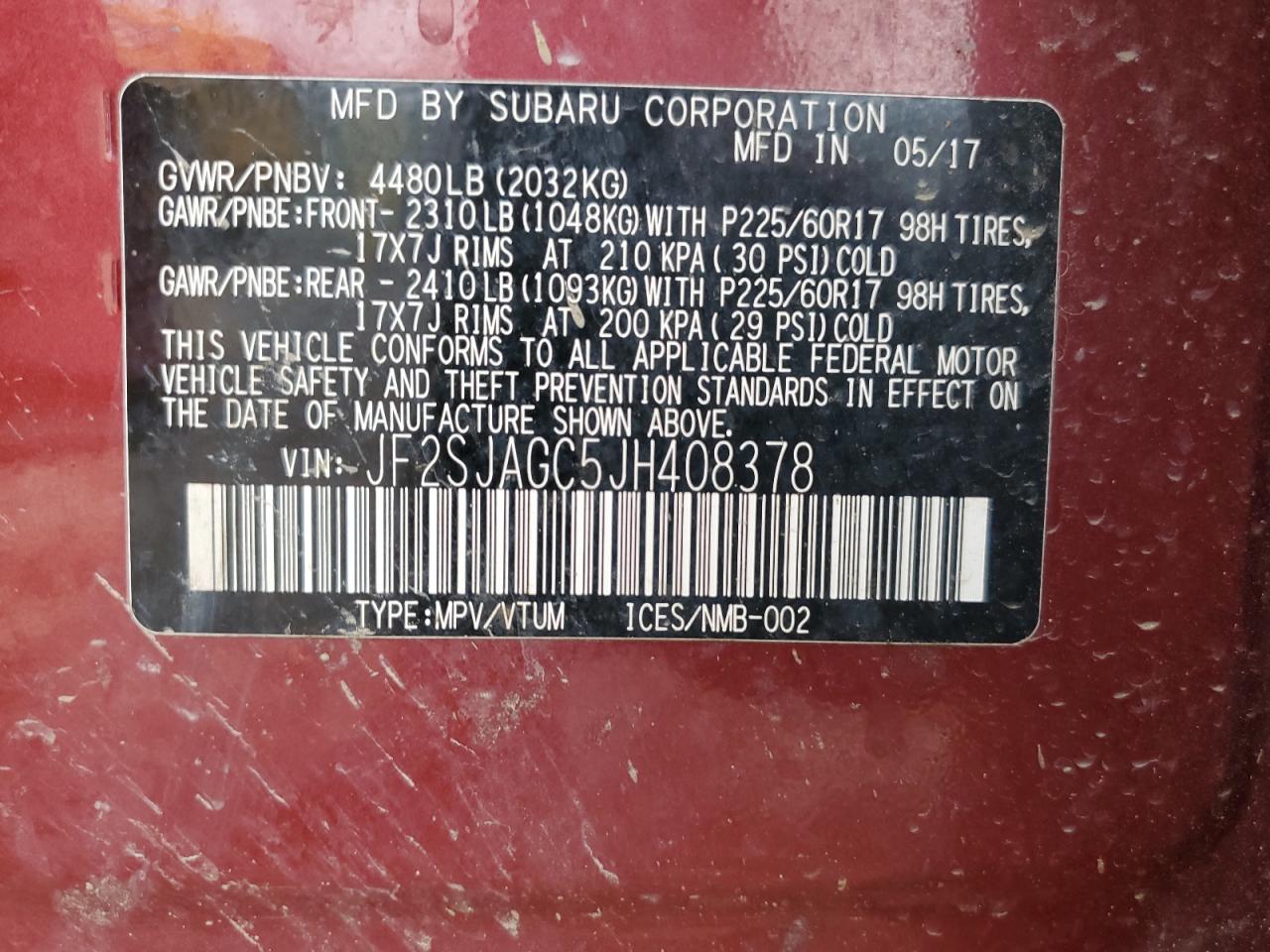 2018 Subaru Forester 2.5I Premium VIN: JF2SJAGC5JH408378 Lot: 82323115
