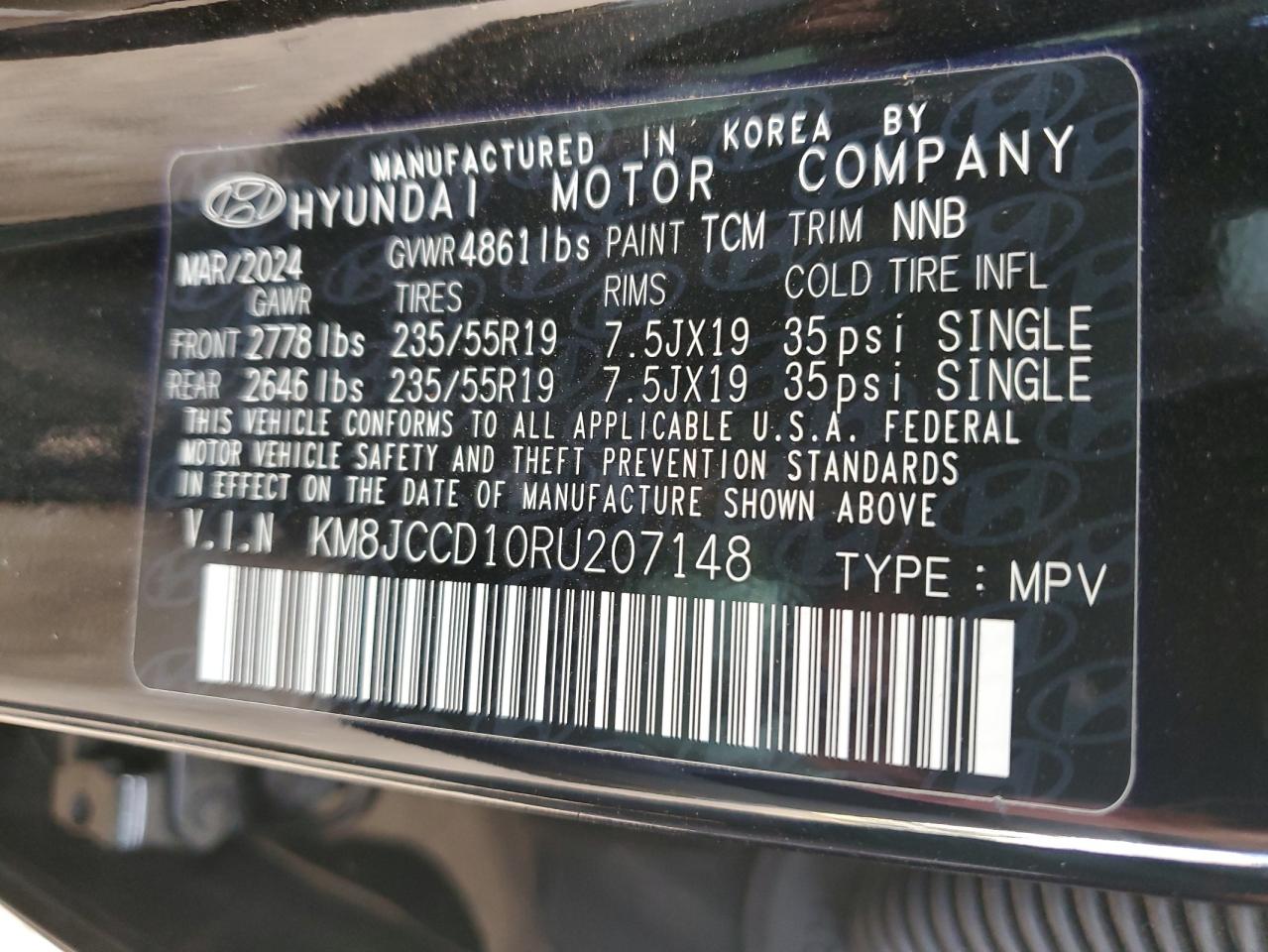 2024 Hyundai Tucson Sel Convenience VIN: KM8JCCD10RU207148 Lot: 85546685