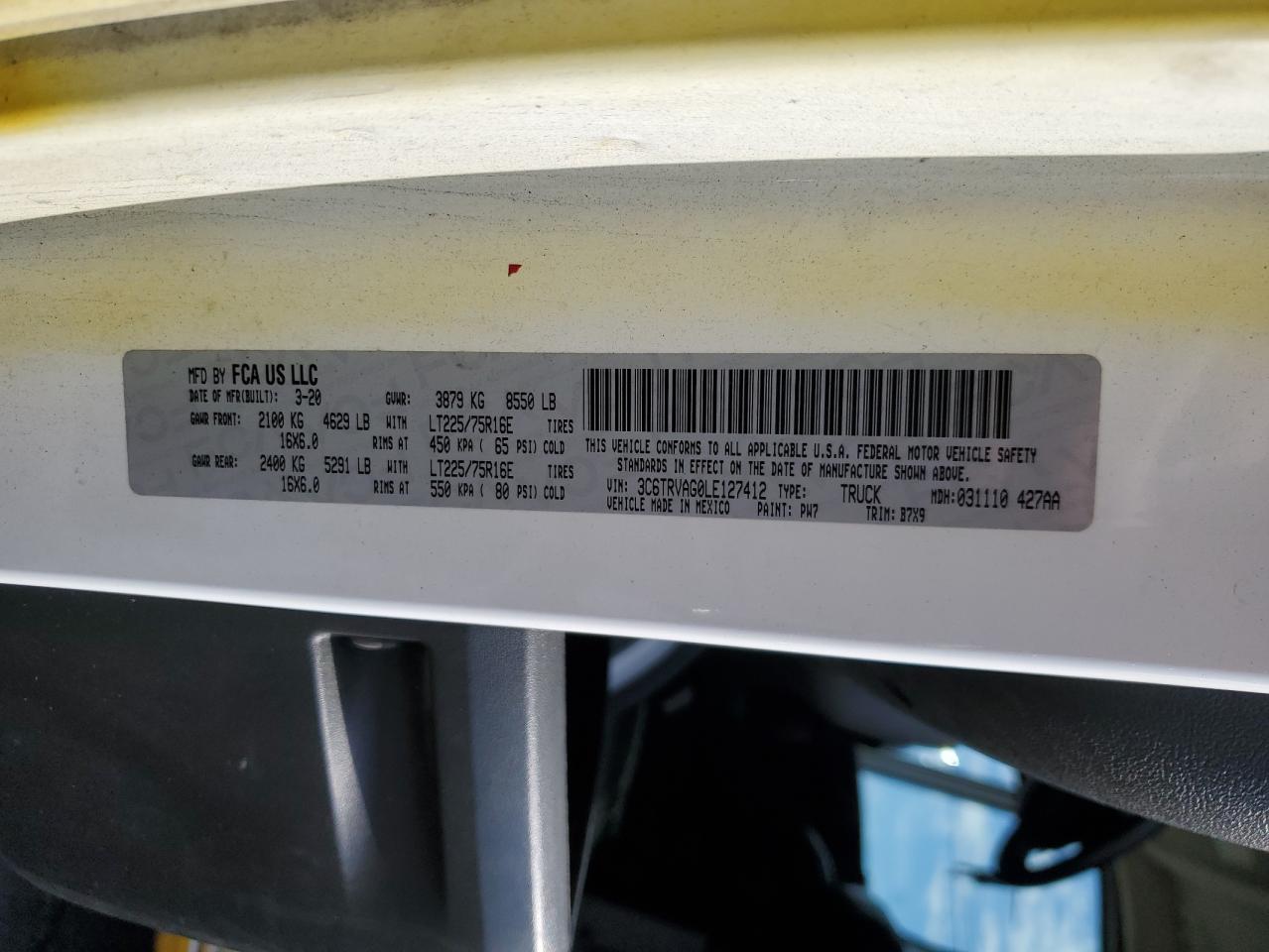 2020 Ram Promaster 1500 Delivery Van VIN: 3C6TRVAG0LE127412 Lot: 87433035