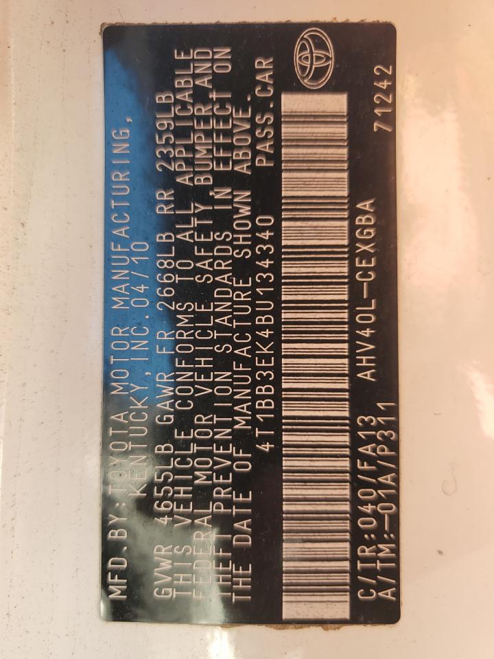 2011 Toyota Camry Hybrid VIN: 4T1BB3EK4BU134340 Lot: 85334755