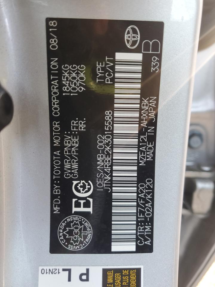 2019 Toyota Corolla Se VIN: JTNK4RBE2K3015588 Lot: 86070335