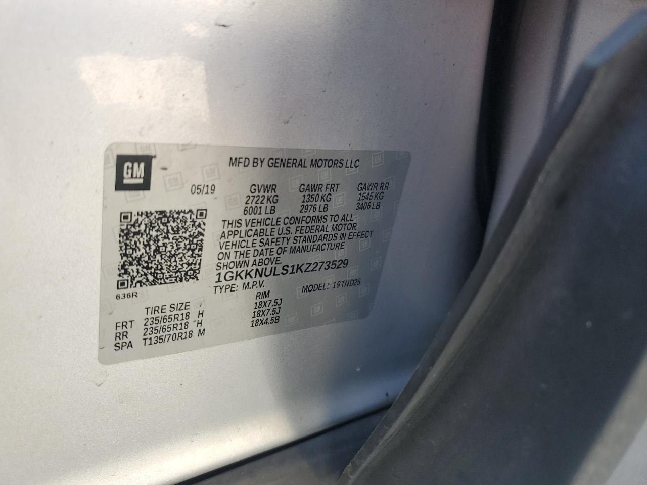 2019 GMC Acadia Slt-1 VIN: 1GKKNULS1KZ273529 Lot: 86726325